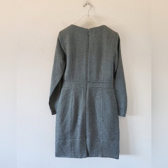 NWOT JOHNNIE-O | silk wool retro plaid dress workwear Green houndstooth Sz SMALL - Picture 2 of 7